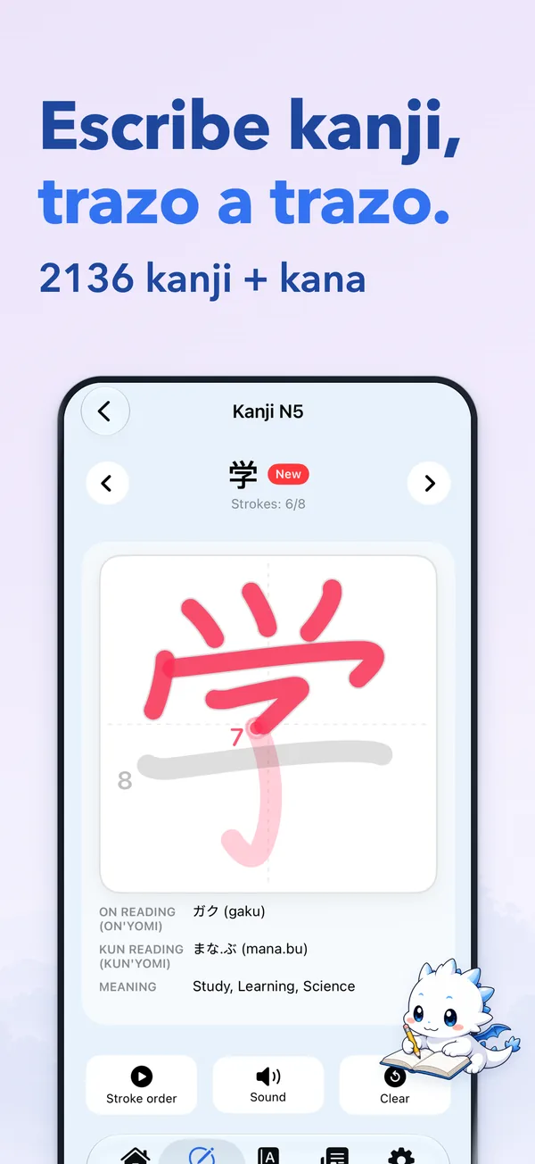 Escribe kanji, trazo a trazo. — 2136 kanji + kana
