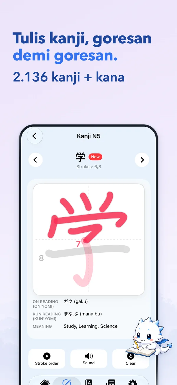 Tulis kanji, goresan demi goresan. — 2.136 kanji + kana
