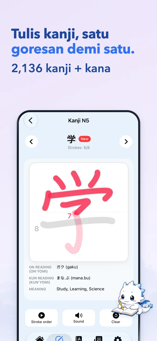Tulis kanji, satu goresan demi satu. — 2,136 kanji + kana