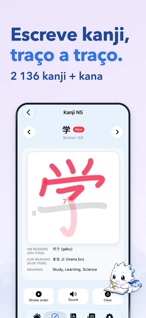 Escreve kanji, traço a traço. — 2 136 kanji + kana