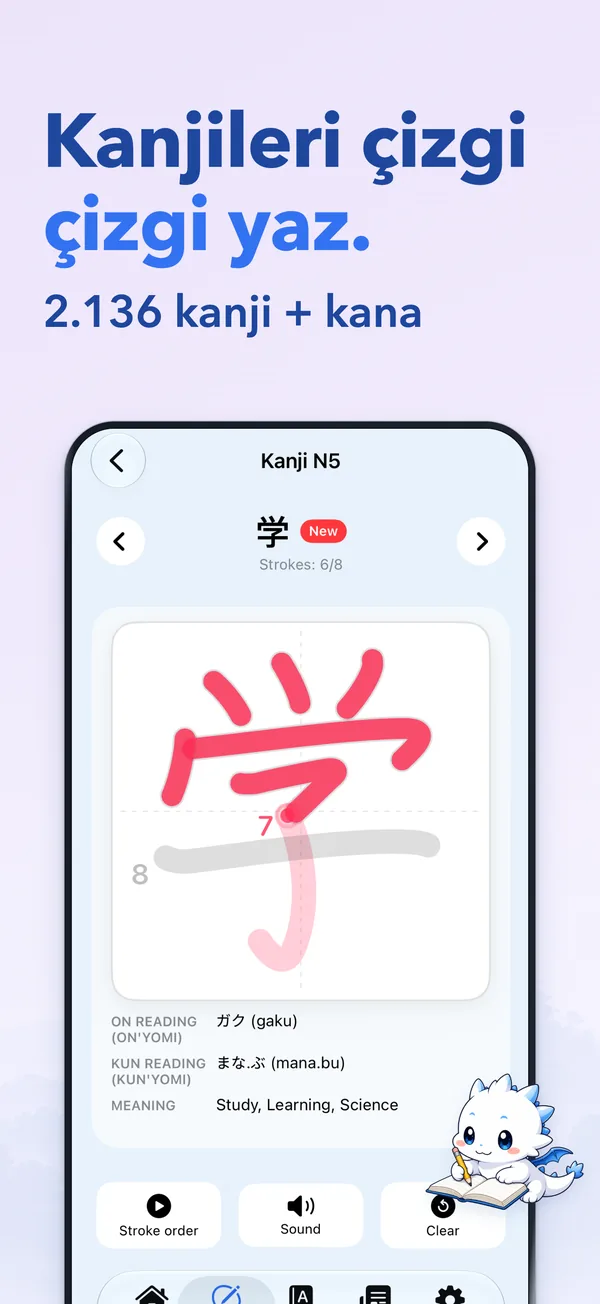 Kanjileri çizgi çizgi yaz. — 2.136 kanji + kana