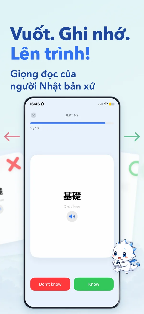 Vuốt. Ghi nhớ. Lên trình! — Giọng đọc của người Nhật bản xứ